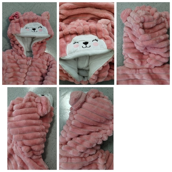 Koala Baby 1-Piece Plush Hooded Pram Suit Fleece Jumper, Pink 12-18 M - Picture 9 of 11